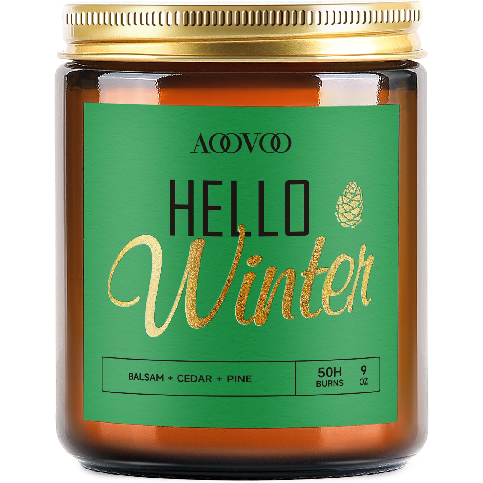 AOOVOO Hello Winter Candle - Large Pine Scented Soy Wax Aromatherapy Candle, 9 oz