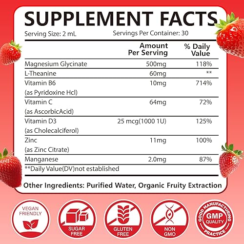 Miniatura 8 de Gotas líquidas de glicinato de magnesio, 500 mg de suplemento de complejo de magnesio líquido para dormir, energía, músculo, hueso, calma y