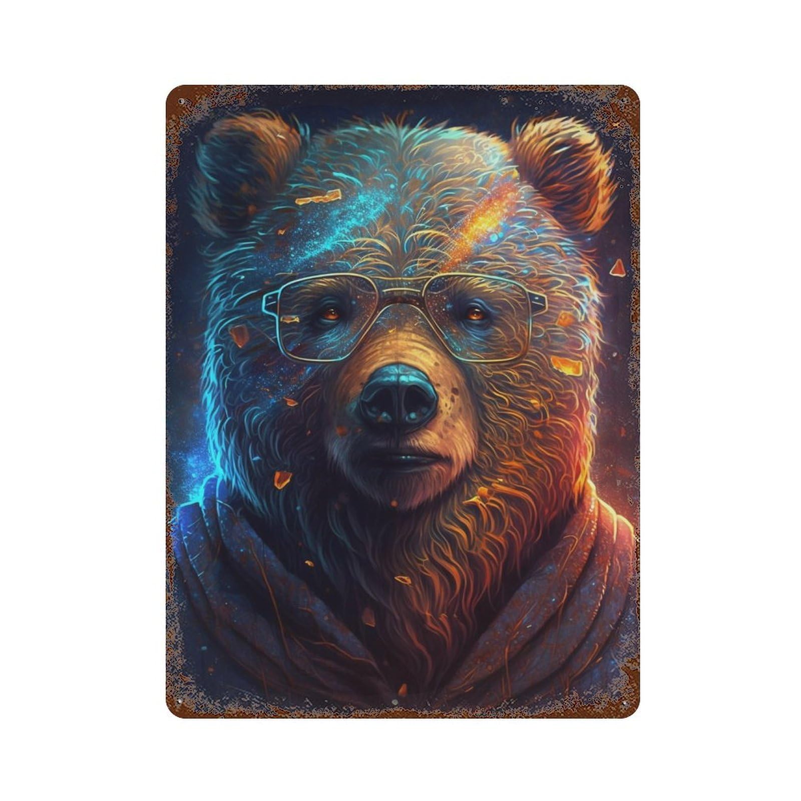 Colorful Bear Portrait Decorative Tin Sign 15.7"x11.8", Farmhouse Wall Decor for Garage, Bar And Workshop Decor
