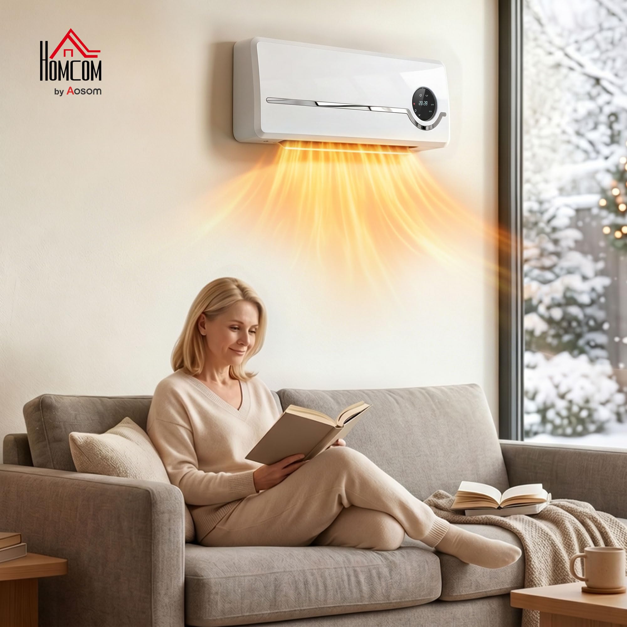 HOMCOM Stufa Ceramica 2000W da Parete con 3 Modalità, Ventilatore, Bianco | Termoventilatore, Riscaldamento Regolabile, Timer Settimanale, Rilevazione Finestra Aperta, Blocco Bambini, Telecomando