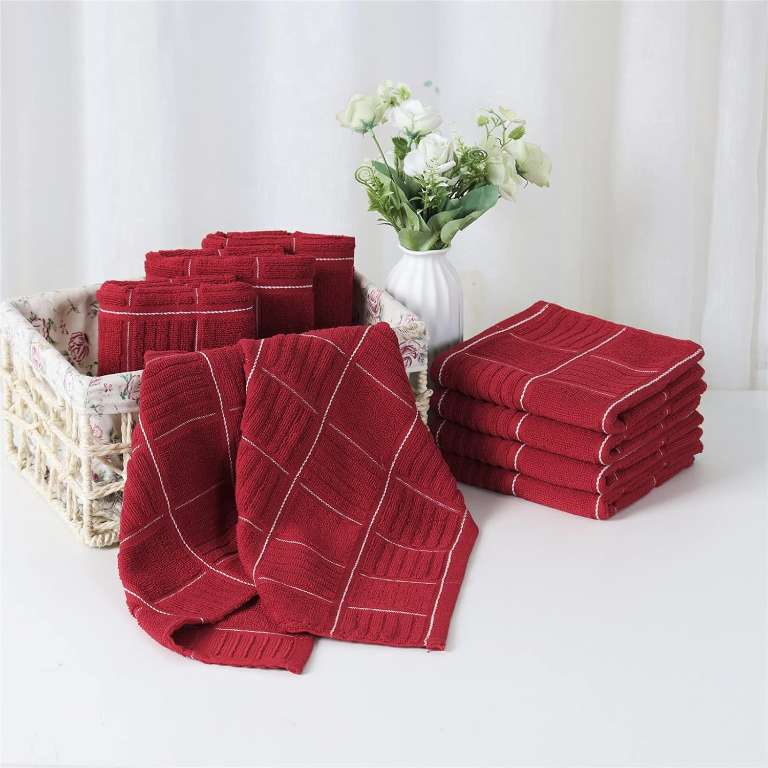 Glynniss Red Kitchen Towels and Dishcloths Set, Dish Towels and Dish Rags Set for Washing Dishes, Cleaning and Drying Pack of 8 (red) - Image 7