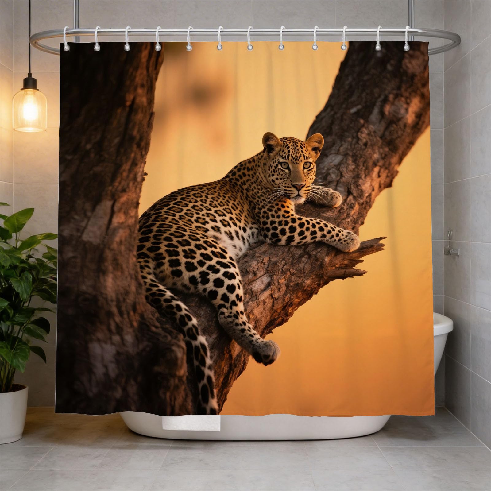 Hongduo 3D Cheetah Print Shower Curtain for Stalls Bathtubs Africa Animal Bathroom Decor Shower Curtain Set Polyester Fabric Waterproof 200x200cm/79X79 Inch with Hooks