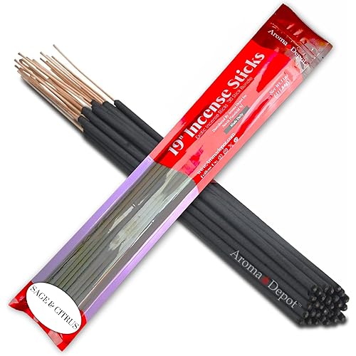 Aroma Depot 19'' Sage & Citrus Type Most Exotic Incense Sticks. One Bundle Approx 27 to 30 Sticks, Jumbo 19 inch Long, Natural 19'' Extra Large Incense Sticks. Burns for 3 to 4 Hours Each.