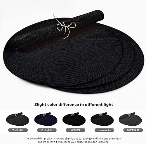 Miniatura 4 de FunWheat Juego de 6 manteles individuales redondos trenzados para mesas de comedor, manteles tejidos resistentes al calor, 15 pulgadas (negro, 6