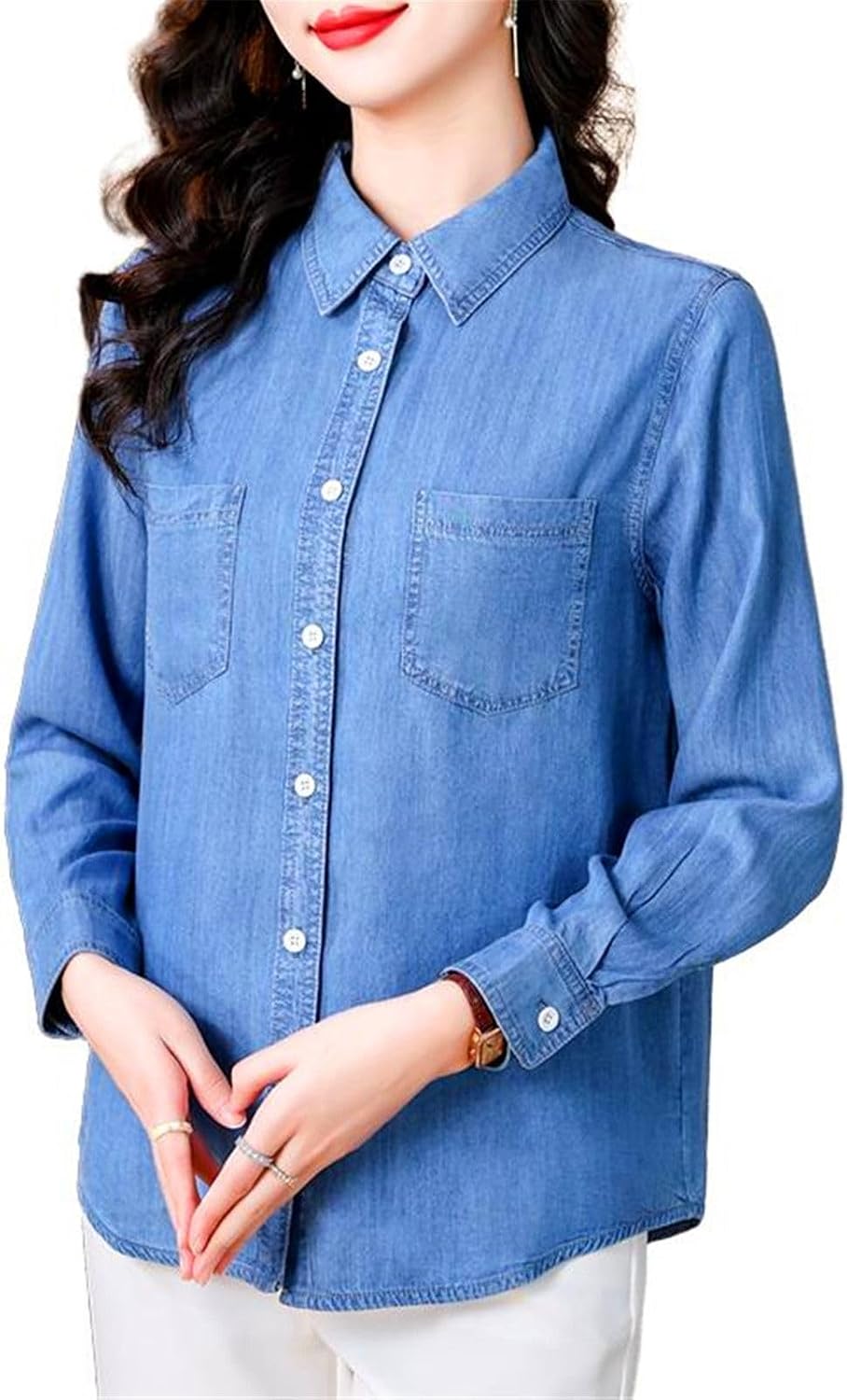 MAFSMJP Womens Boutton Down Shirt Summer Long Sleeve Loose Fit Shirt for Lady