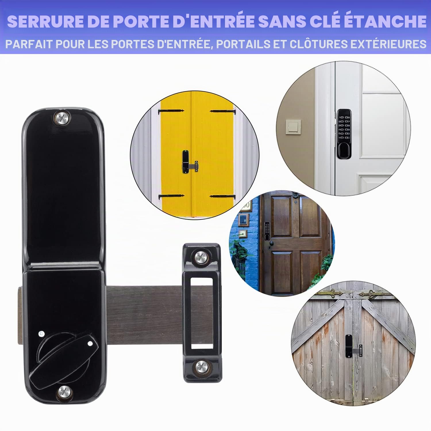 Serrure de porte 100 % mécanique en acier inoxydable avec pavés numériques, serrure de porte d'entrée sans clé, serrure à pêne dormant avec poignée, ensemble de serrures de porte d'entrée à