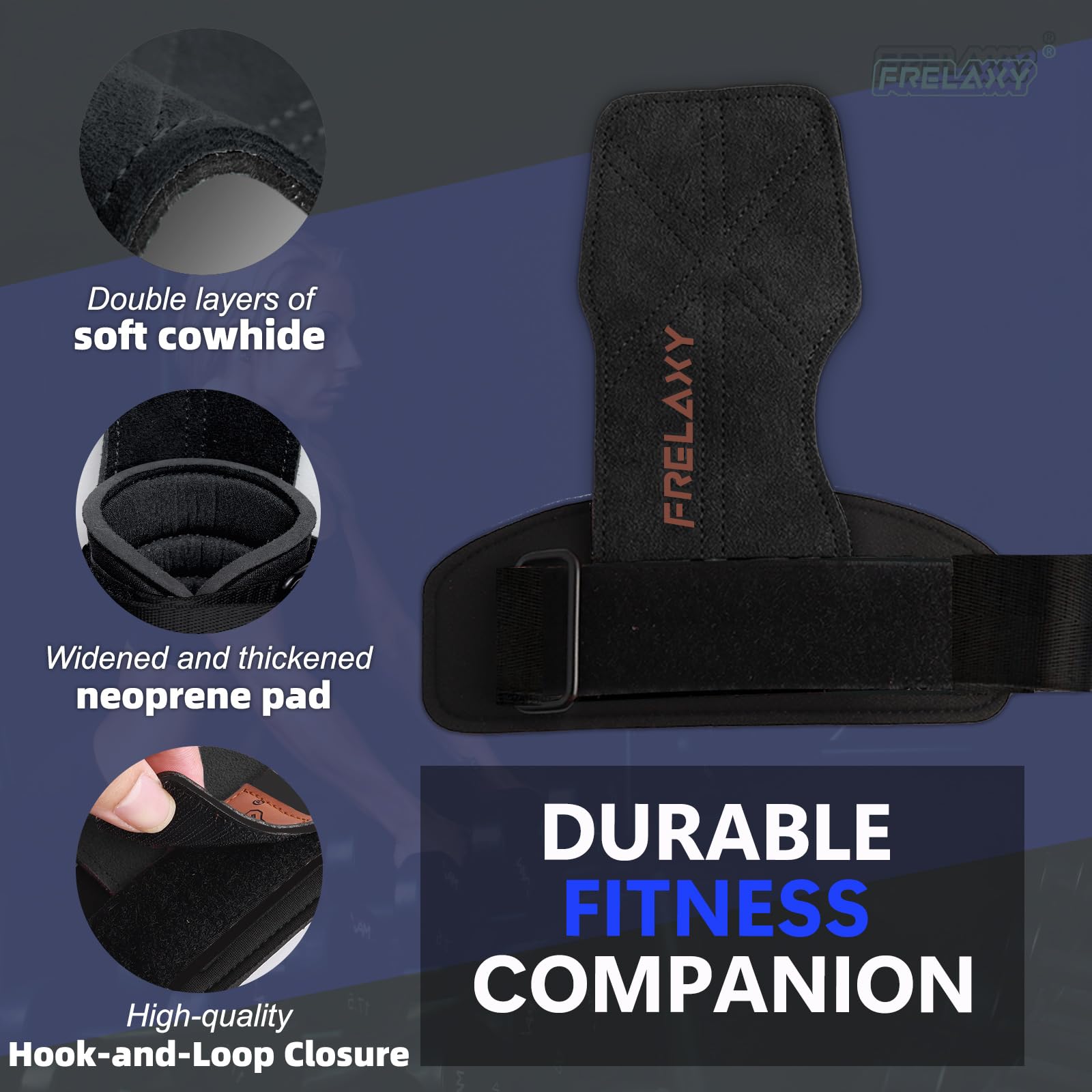 Frelaxy Correas de muñeca de levantamiento de pesas para hombre y mujer, asas de levantamiento de pesas con hebilla de muñeca, de cuero de doble capa y bolsa de almacenamiento