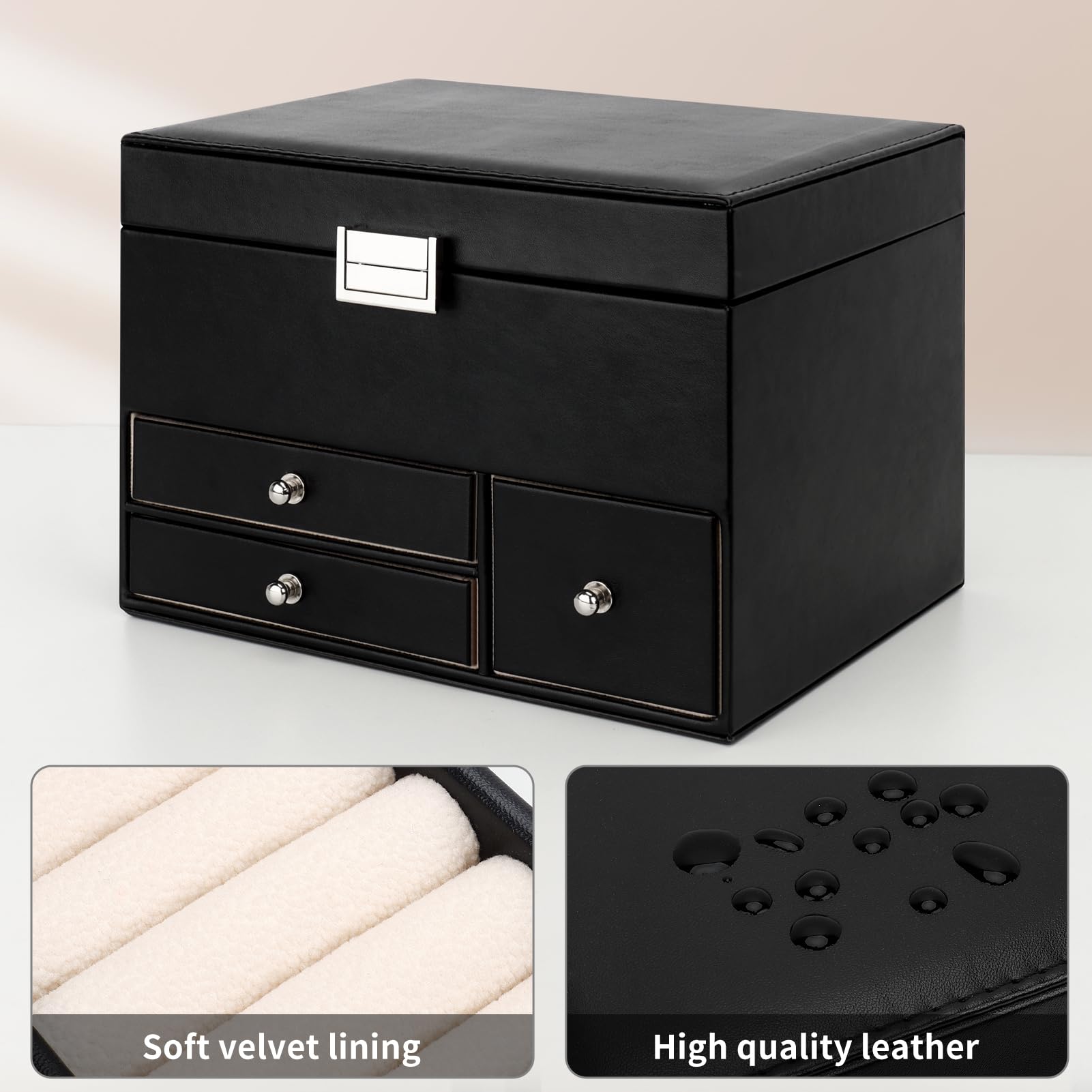 Casiwaft Sieradendoos Organizer, 3 Lagen Grote PU Sieraden Opbergdoos
