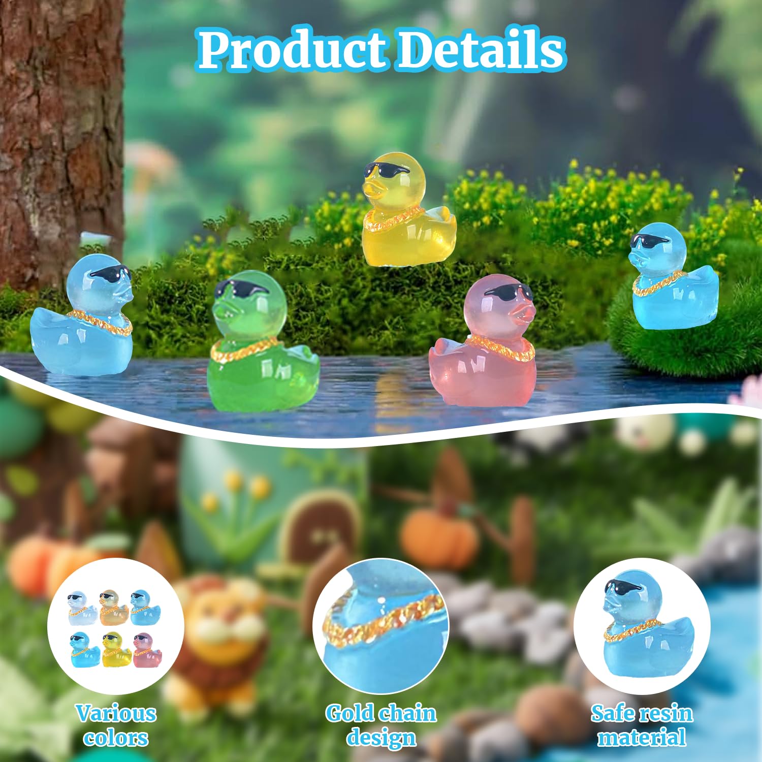 50 Pcs Luminous Mini Resin Ducks, Cute Mini Ducks, Miniature Duckies Figures Kit for Aquarium Garden Garden Party - Image 3