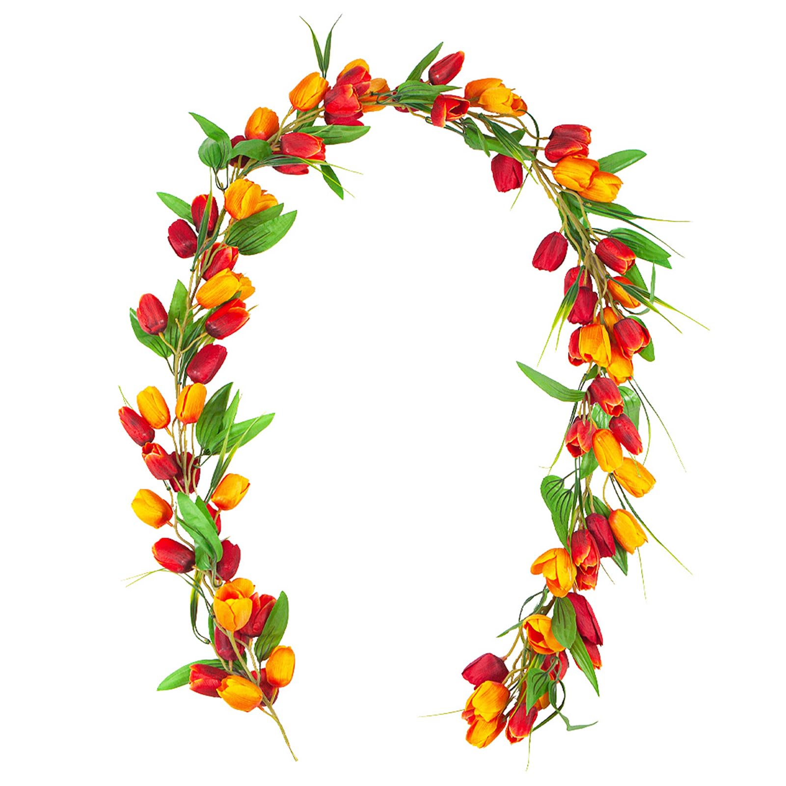 Belupai 6.5ft Artificial Tulips Garland,Faux Tulips Floral Garland with Green Leaves,Spring Summer Tulips Flower Garland Romantic Tulips Flowers Garland for Table Mantle Home