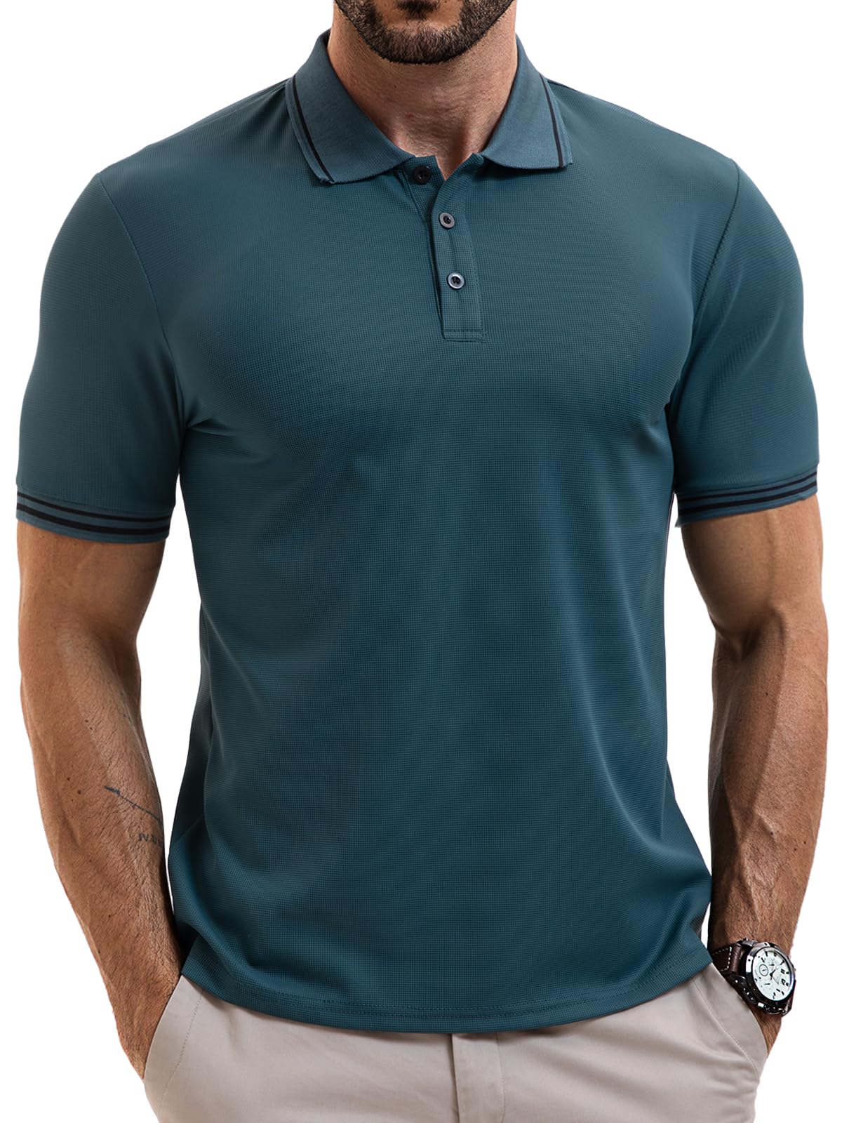 Vortewind Poloshirt Herren Kurzarm Schnelltrocknendes Atmungsaktives Polohemd Männer Elastischem Rippstrick-Bündchen Sommer Golf Shirt