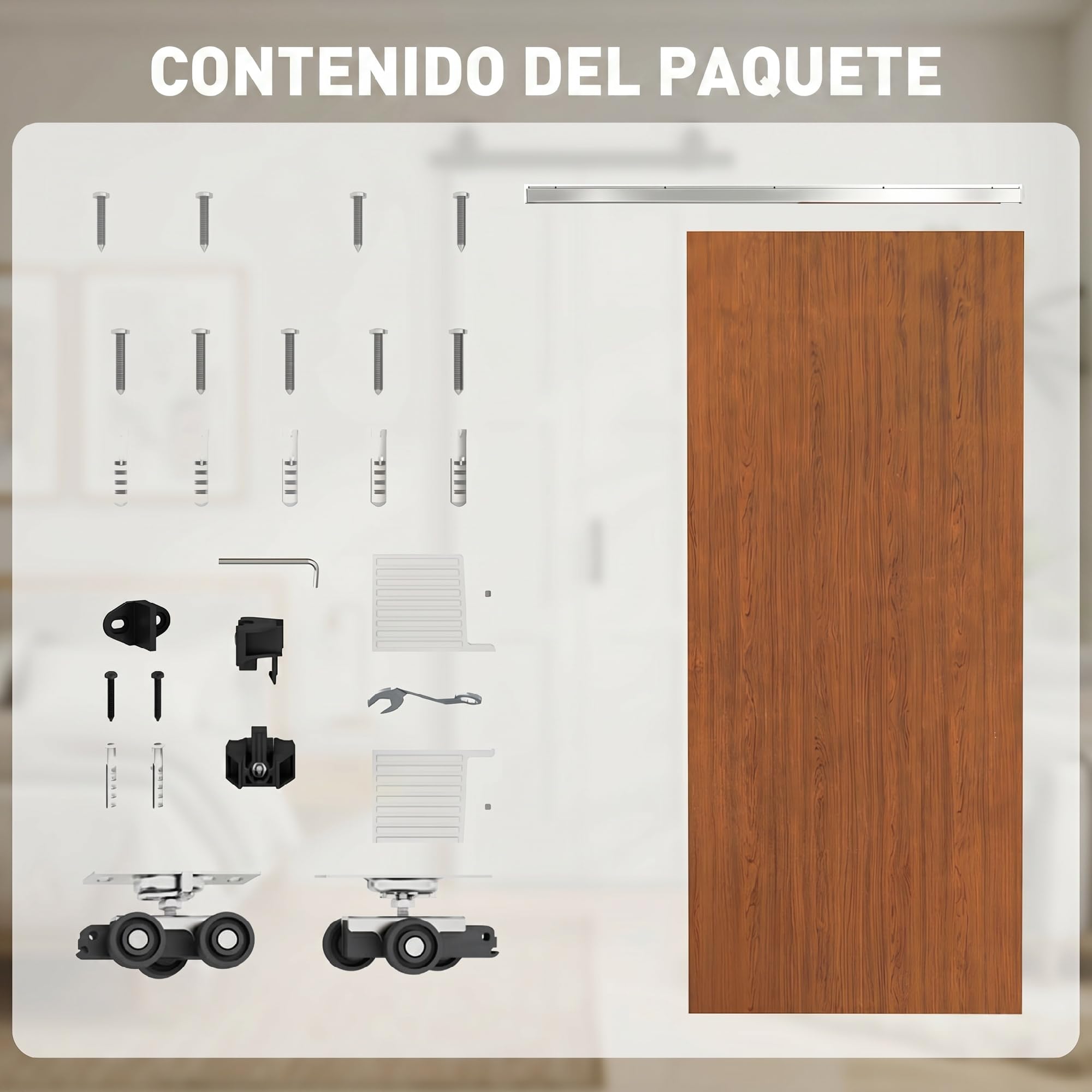 HOMCOM Puerta Corredera con Herrajes 90x210 cm, Puerta Corredera Interior con Rodillo, Riel de Aluminio, Guía de Suelo, para Baño, Salón, Sala de Estar, Marrón
