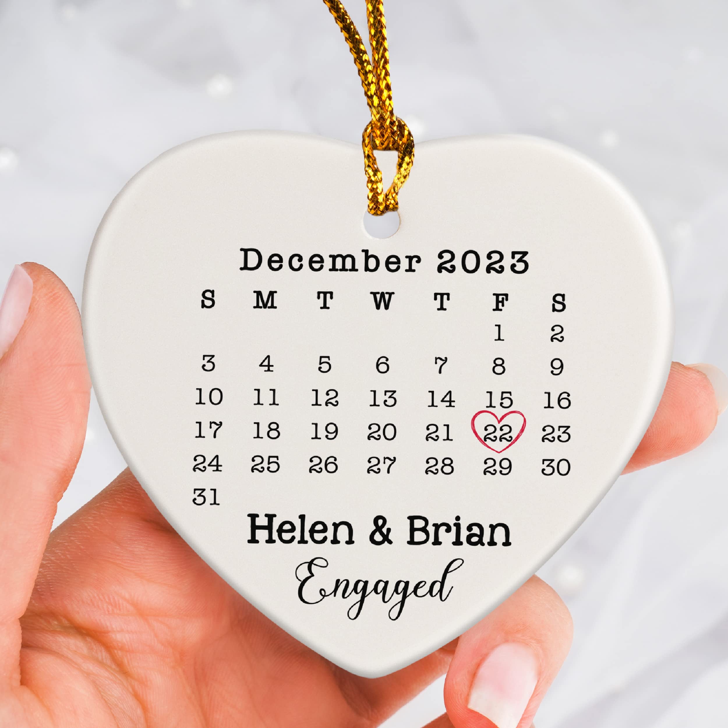 Personalized Wedding Gifts, Custom Wedding or Engagement Calendar Ornament w/Names & Date - Engagement Gifts, Newlywed Gifts for Couples, Wedding