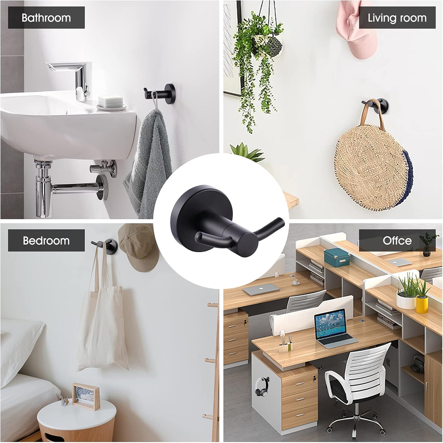 Towel-Hook Towel Holder Bathroom Towel-Racks - Wall Mount Bathroom Hardware Simple Robe Towel Hanger Heavy Duty SUS 304 Stainless Steel (Matte Black) - - 