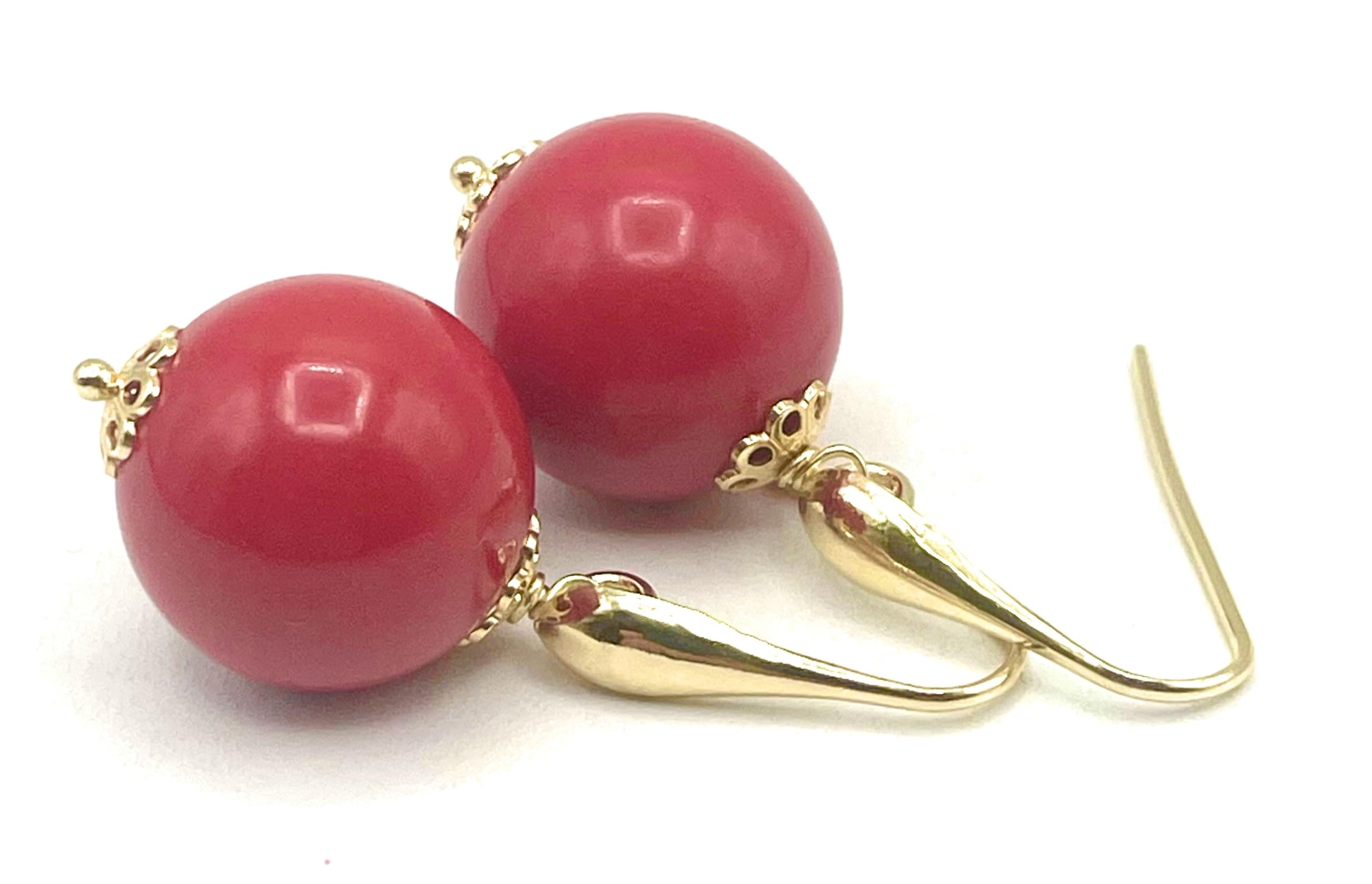 Pendientes Rojo Coral, Vermeil 24 K, Joyas Artesanales, Made in Italy, Regalo para Mujeres
