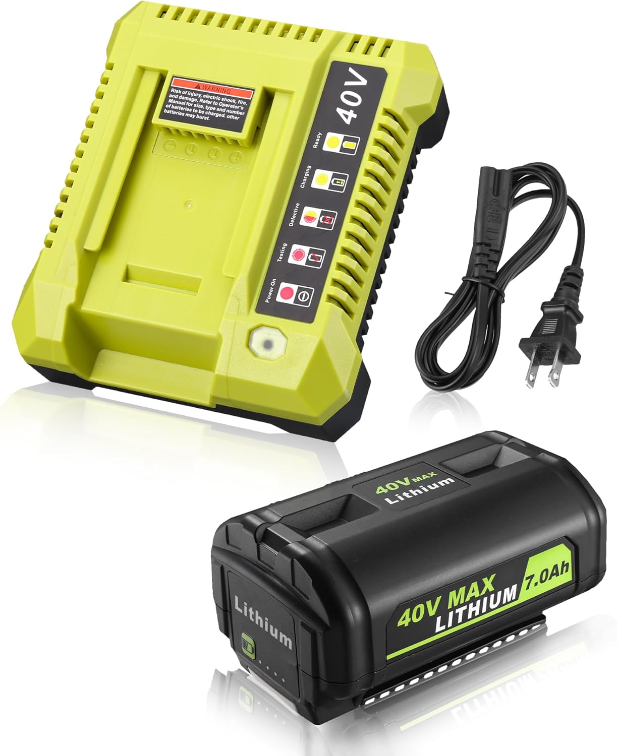 FirstPower Replacement for Ryobi 40v Battery and Charger Combo 7.0Ah Lithium OP4026 OP40601 OP4050A OP4040 OP4030 OP4050 with OP401 Ryobi 40v Battery Charger