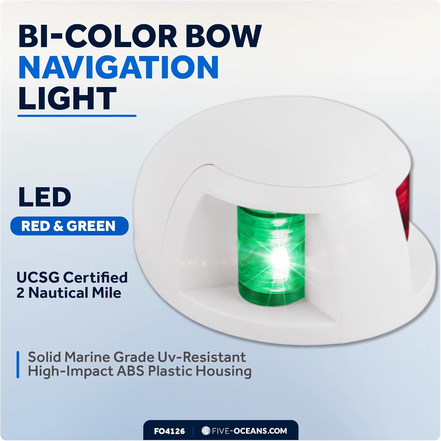 Five Oceans Boat Navigation Lights, LED Bow Bi-Color Light for Boats Red & Green, Horizontal Mount, 12V, USCG Rules 2NM, IP67 Waterproof - FO4126