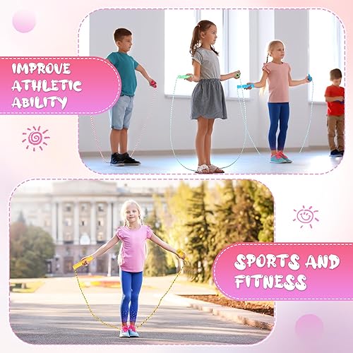 Miniatura 5 de Aoriher 7.87 ft Cotton Colorful Jump Rope for Kid Toddler Bulk Adjustable Length Stripe Skipping Rope with Plastic Handle for Christian Charity