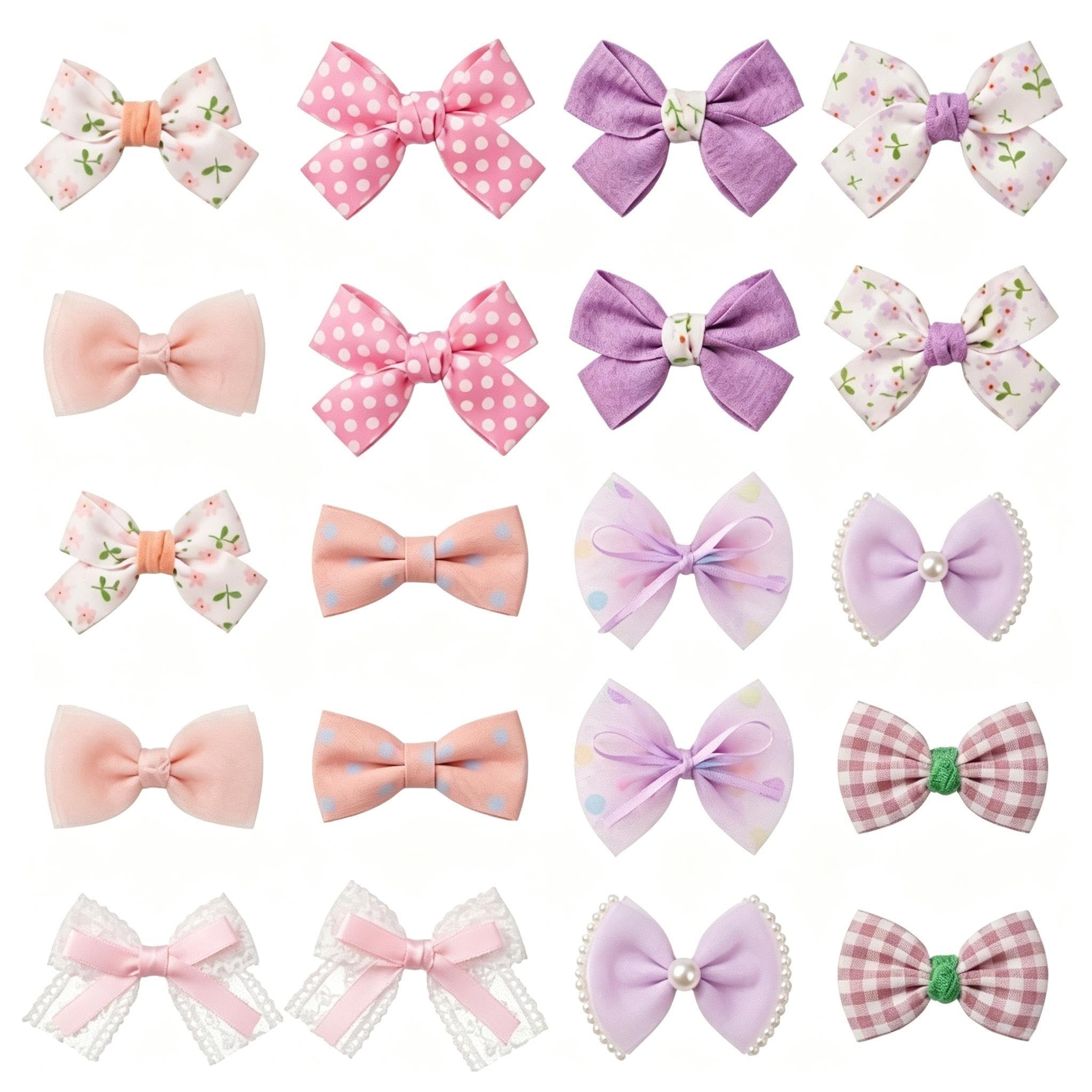 20Pcs Light Pink and Lavender Purple Dog Hair Bows, Small Dog Hair Bows with Rubber Bands, Cute Puppy Bowknot Accessories for Grooming, Photo Shoot, Party