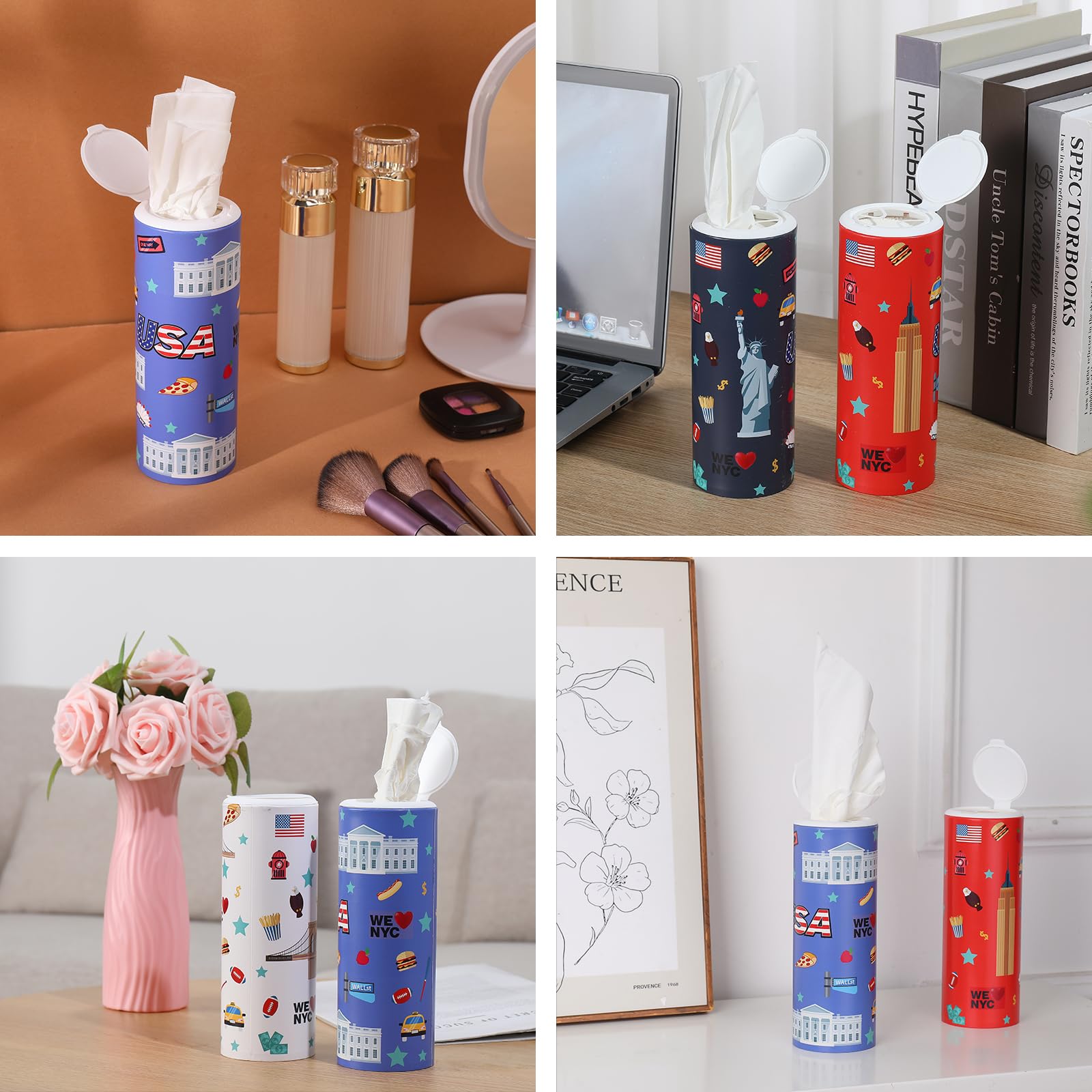 Car Tissues Cylinder 4-Pack - Round Tissue Box Holder For Cup Holder, Home, Office, Bathroom-735868