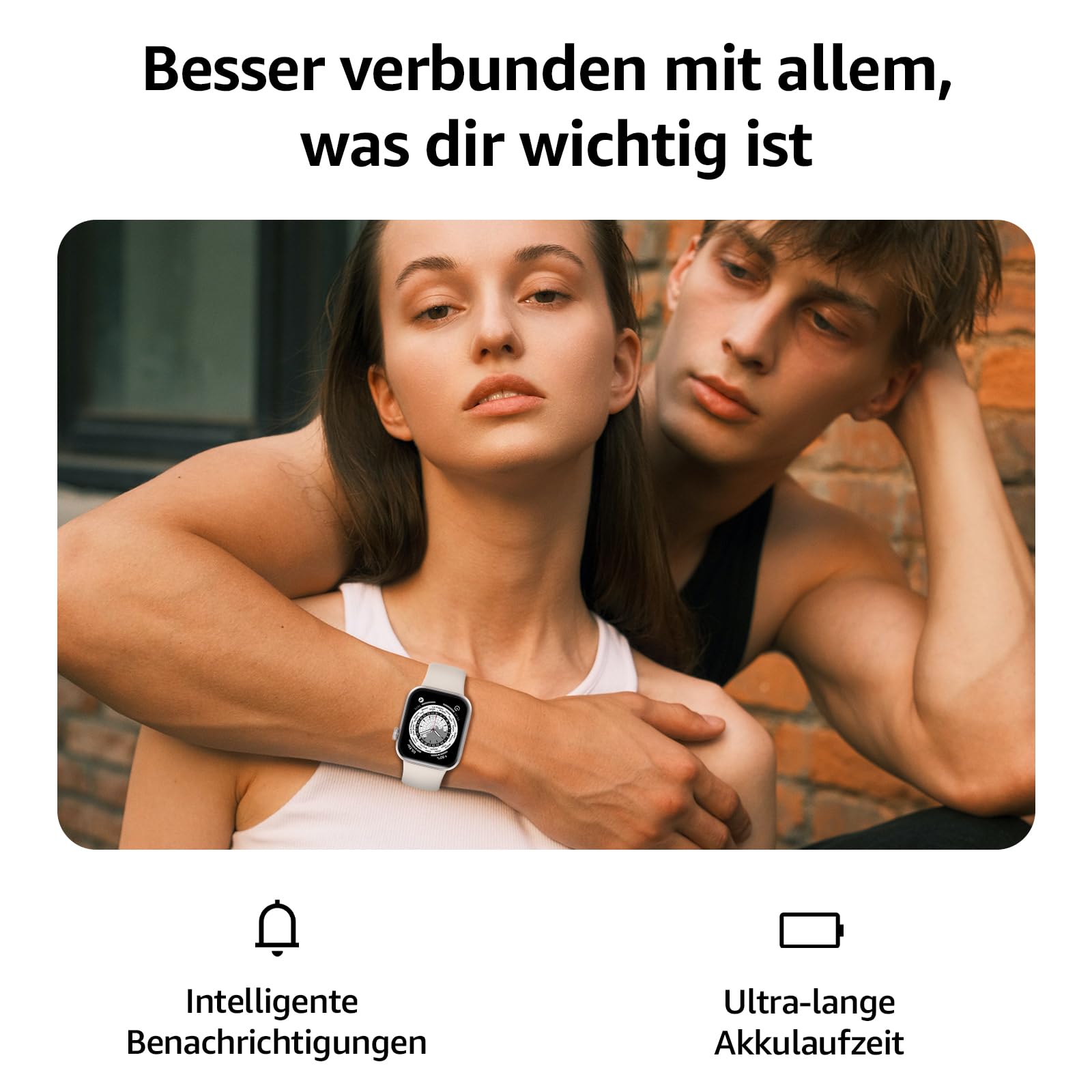 Smartwatch Damen Herren 1,85" HD Touch Fitnessuhr Telefonfunktion 140+ Sportmodi Pulsmesser Schlafmonitor Schrittzähler IP68 Wasserdicht Starlight