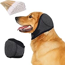 GWAWG Dog Ear Covers with 50 Pieces Cotton Pads for Cleaning Pet Ears, Comfortable Dog Earmuffs, Noise Protection, Adjustable, Quiet, Waterproof (M)