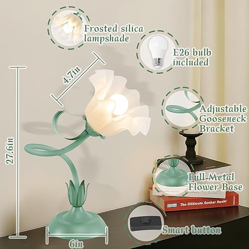 Miniatura 5 de Lámpara de mesa de flores para dormitorio y oficina, luz de lectura LED de cuello de cisne flexible ajustable con 3 modos de color, lámpara de