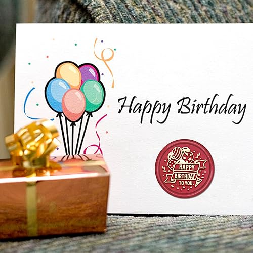 Miniatura 5 de SUPERDANT Juego de 6 sellos de cera de cumpleaños de 0.98 pulgadas, sello de sellado de feliz cumpleaños con pastel, cabeza de globo de latón, 2