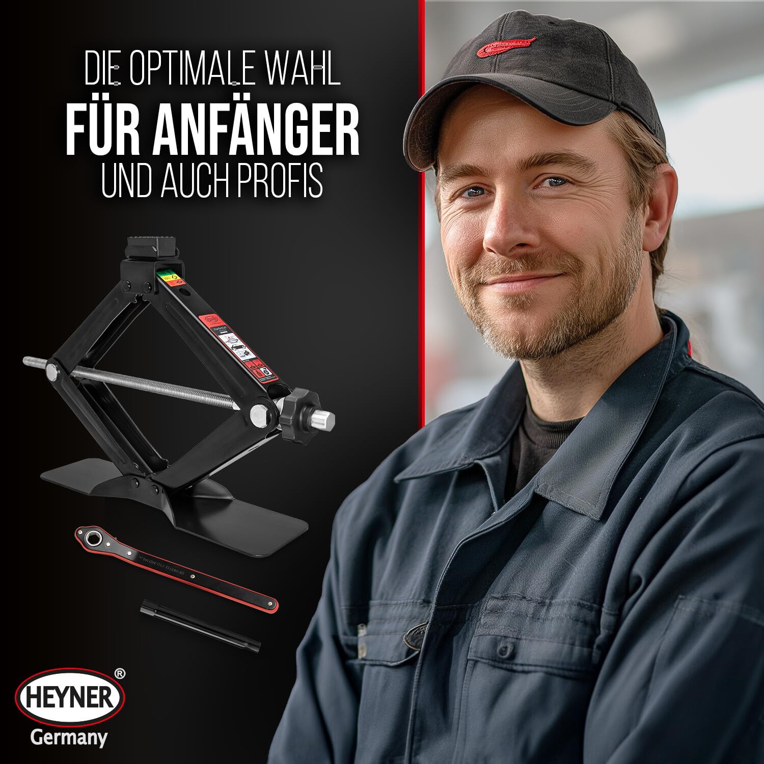 HEYNER® Gato hidráulico de tijera con trinquete para gato hidráulico, incluye funda y revestimiento de goma, apto para BMW
