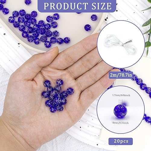 Miniatura 10 de 20 cuentas de vidrio luminosas de 0.315 pulgadas que brillan en la oscuridad, cuentas redondas sueltas de arena dorada, collar para manualidades,