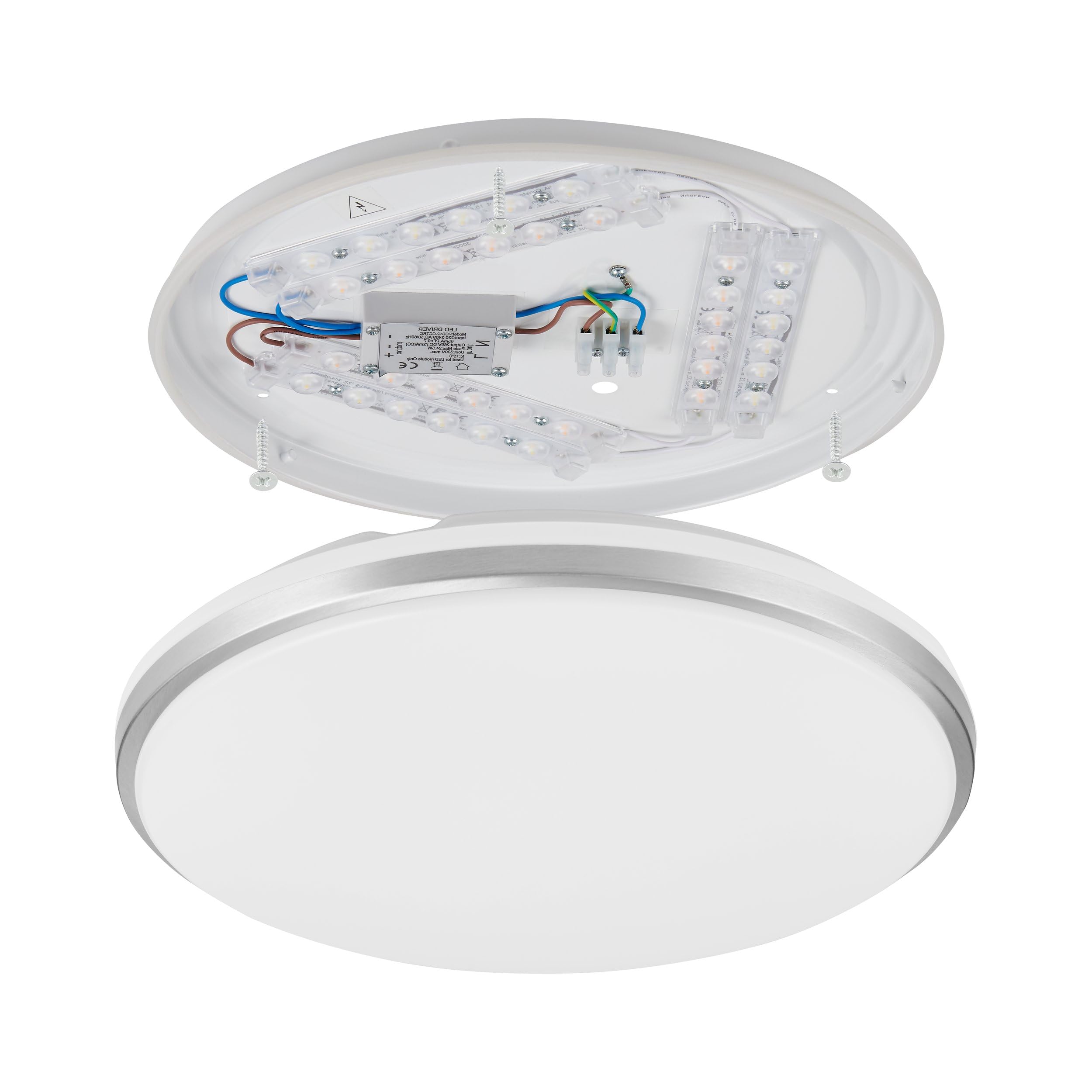 Eglo LED lampada da soffitto esterna Margidore, bianco caldo-freddo, luce decorativa balcone, apparecchio terrazza, plastica e metallo argento e bianco, IP54, Ø 34 cm