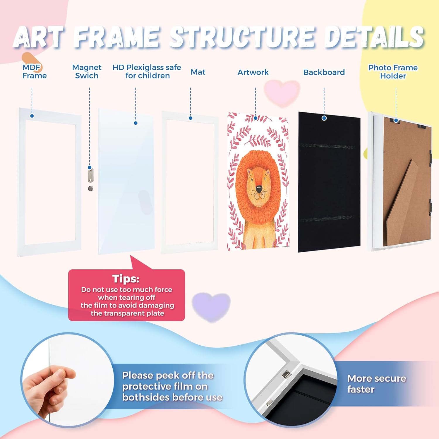 2 Pack White Kids Art Frame, 8.5x11 Front Opening Wood Kid Artwork Frames Changeable, Wall-mounted or Standing Children Art Frame with Mat, Holds 150 Pcs, Drawing Display Storage Frames