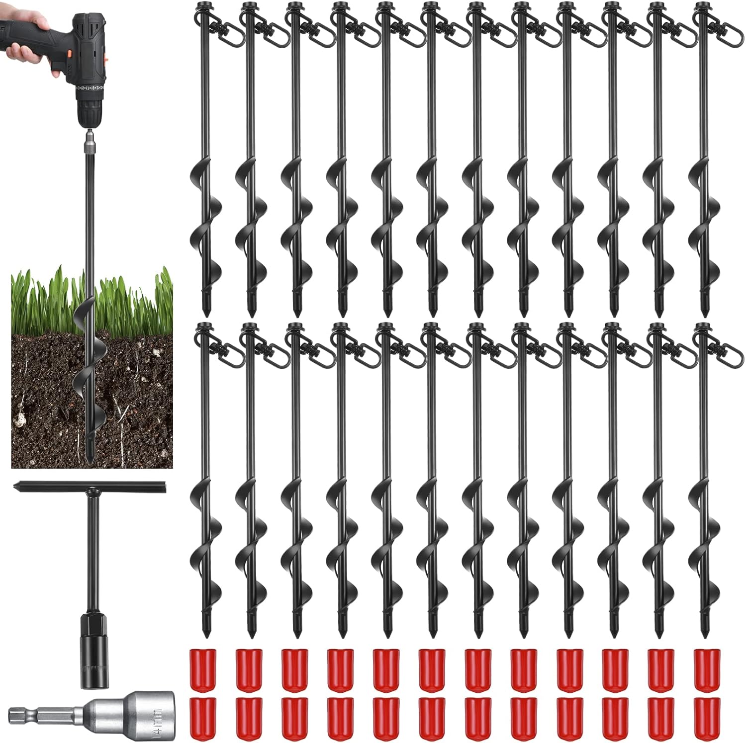 24 Pcs 12 Inch Ground Anchors Kit Heavy Duty Ground Stakes