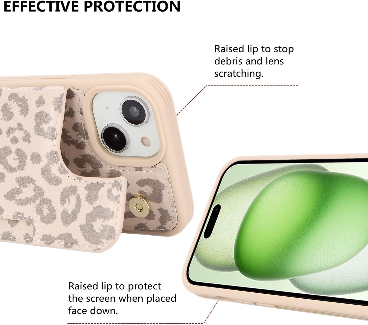 iCoverCase Compatible with iPhone 15 Plus Wallet Phone Case with Card Holder for Women Men, [RFID Blocking] Card Slots PU Leather Protective Wallet Case 6.7 Inch (Beige Leopard) - Image 6