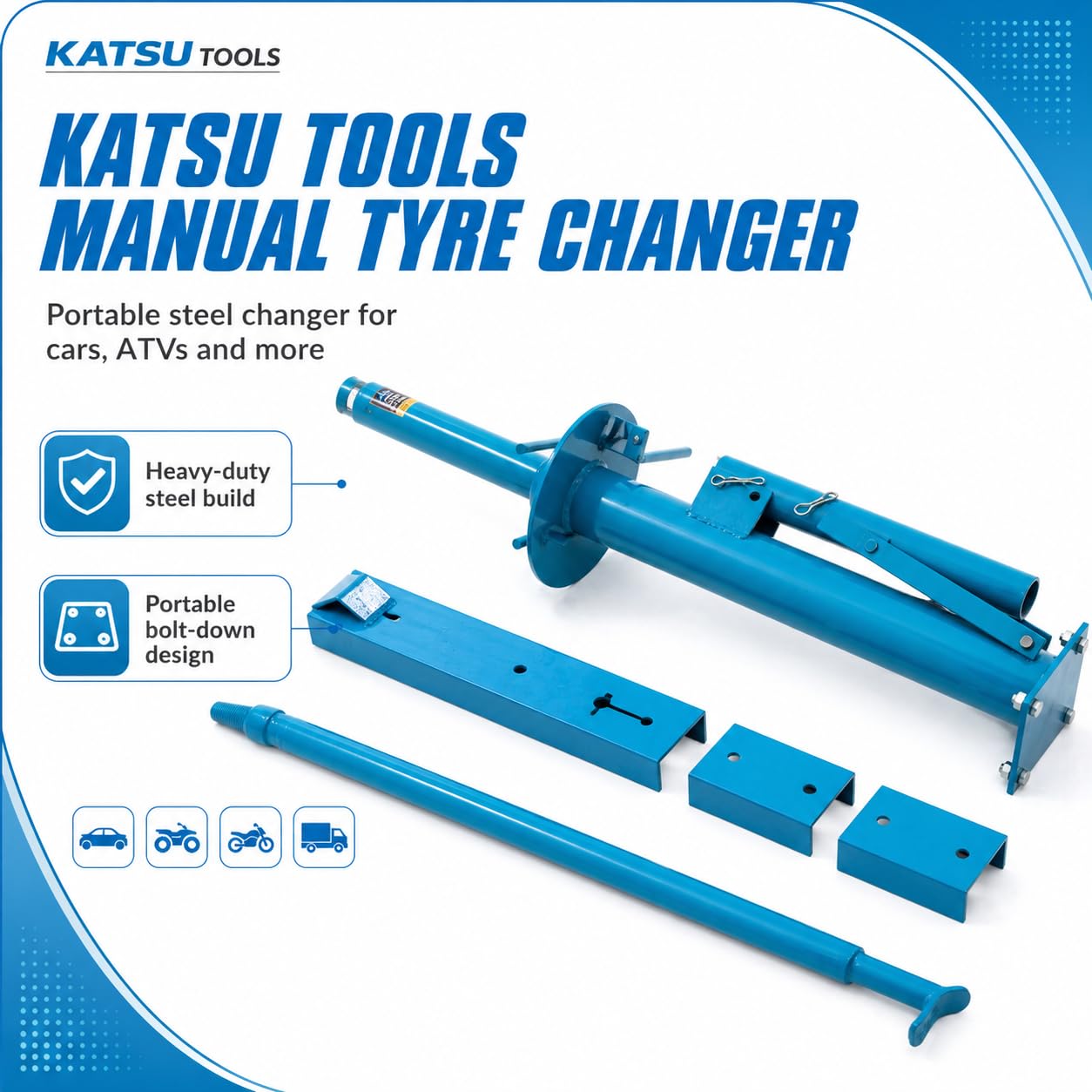 KATSU Tools Desmontadora de neumáticos Manual, extractora de neumáticos portátil para automóviles, rompedora de Ruedas, Herramienta de reparación para vehículos, Motocicletas, quads y más 451340
