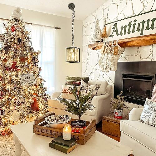 Miniatura 2 de Iluminación colgante, lámpara de cocina de jaula industrial, lámpara de casa de campo, luces colgantes de metal negro dorado E26, lámpara de techo