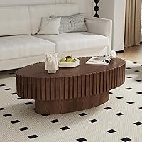 YYZIWYUN Oval Fluted Mid-Century Modern Coffee Table - Handcrafted Ellipse Drum Relief Design for Living Room & Apartment (Brown)