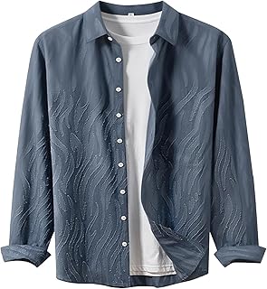 Camisa de lino de manga larga para hombre, acogedora con botones, color sólido, ajuste holgado, bolsillos integrados, versátil para ocio y uso semiformal
