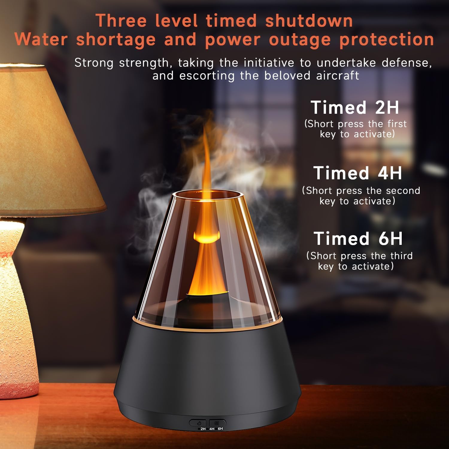 QUMOX Diffuseur d'arômes A9 Flame 150 ml – Humidificateur d'huiles essentielles avec simulation de flamme et lumière ambiante changeante de couleur, minuterie 2 h/4 h/6 h, arrêt automatique, brume fra