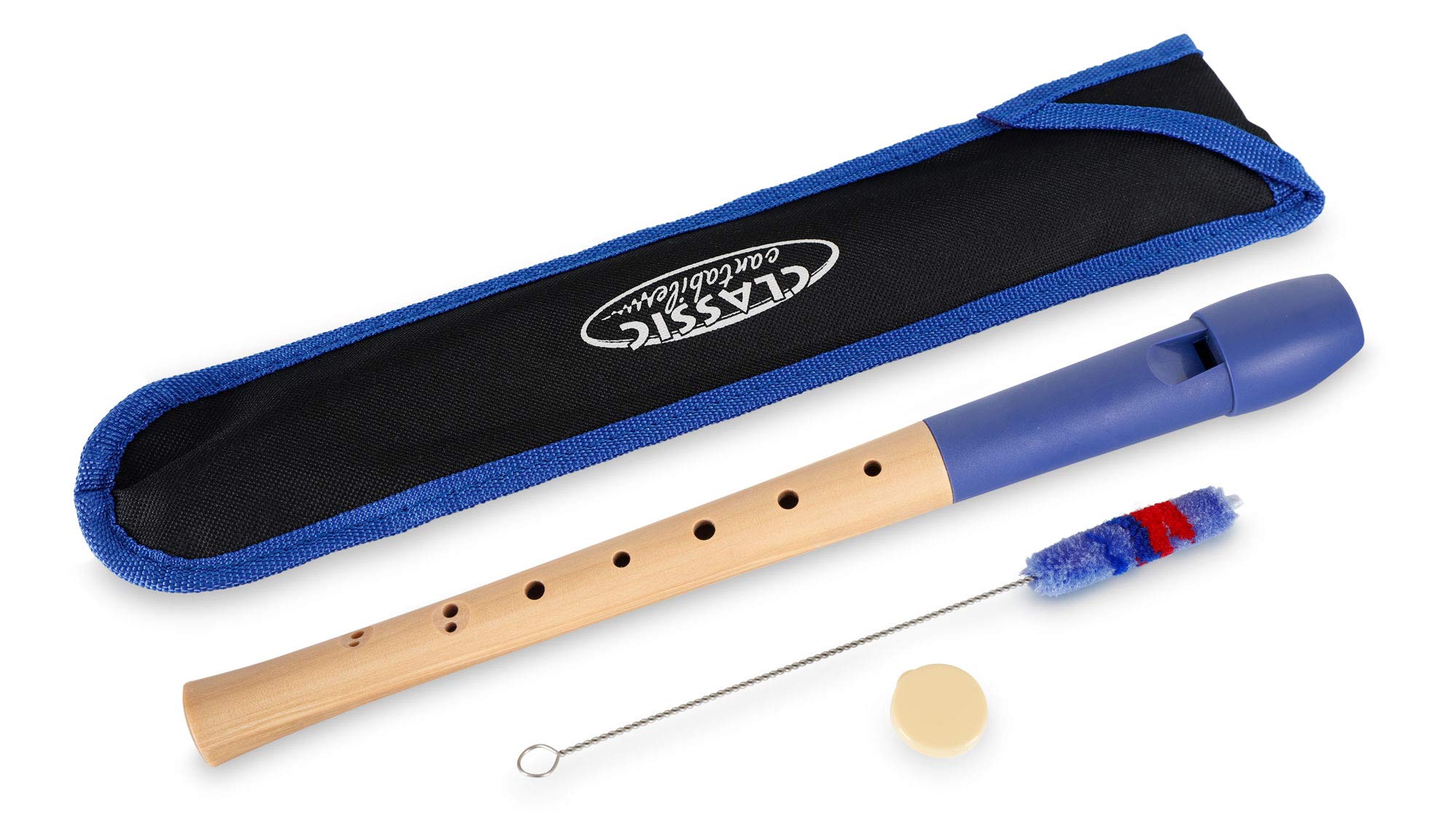 Classic Cantabile Pivella Blockflöte (Blau - Barock, C-Sopran Blockflöte) | C-Sopran, Kopfstück aus Spezial-Kunststoff, Unterstück aus Ahorn, Etui und Pflegezubehör