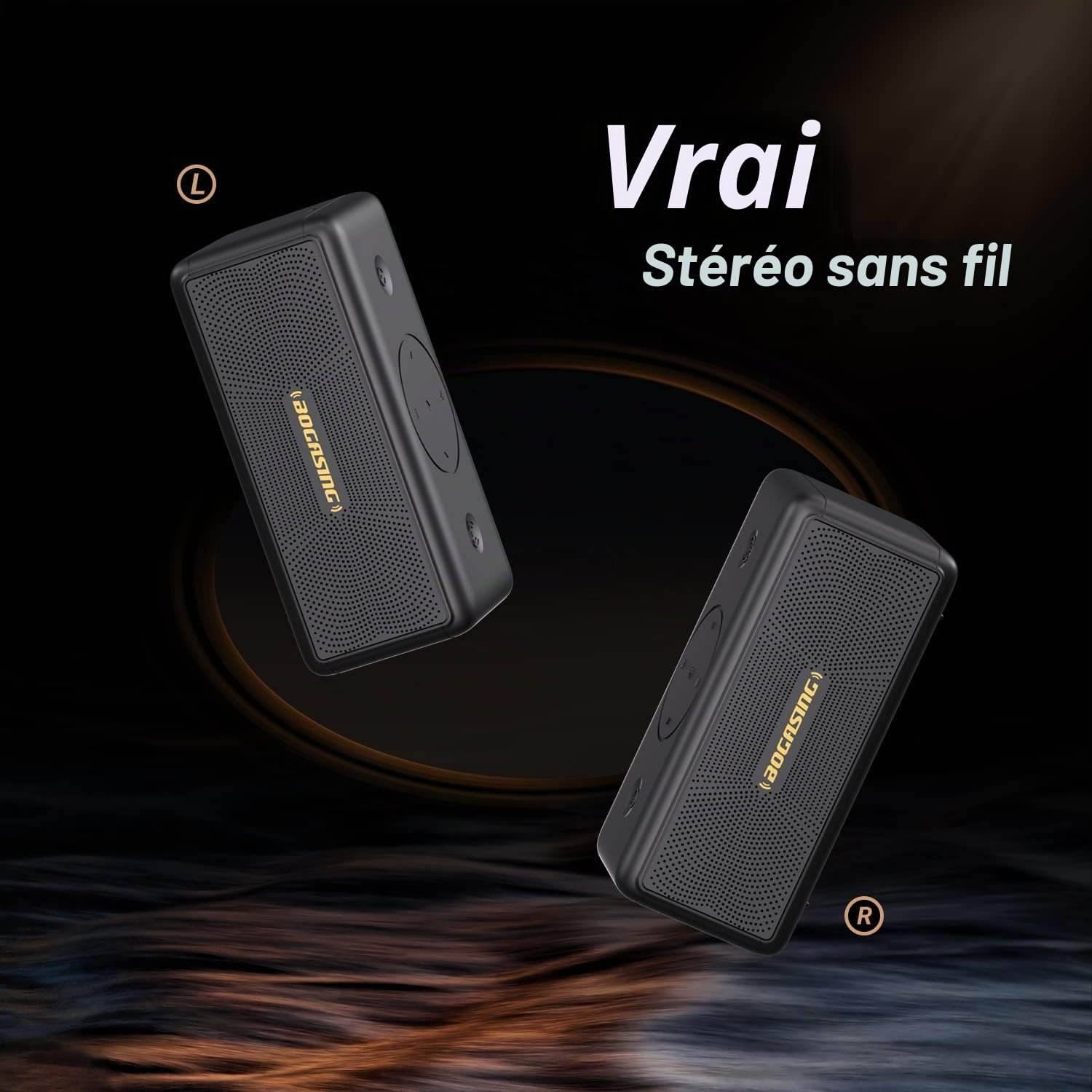 BOGASING Enceinte Puissante M5, 40W Surround Stéréo, Basses Profondes Haut Parleur, Autonomie 30 h, Bluetooth 5.3, Étanche IPX7, EQ, AUX, TF Carte, USB, sans Fil Portable pour d'Extérieur (Noir)