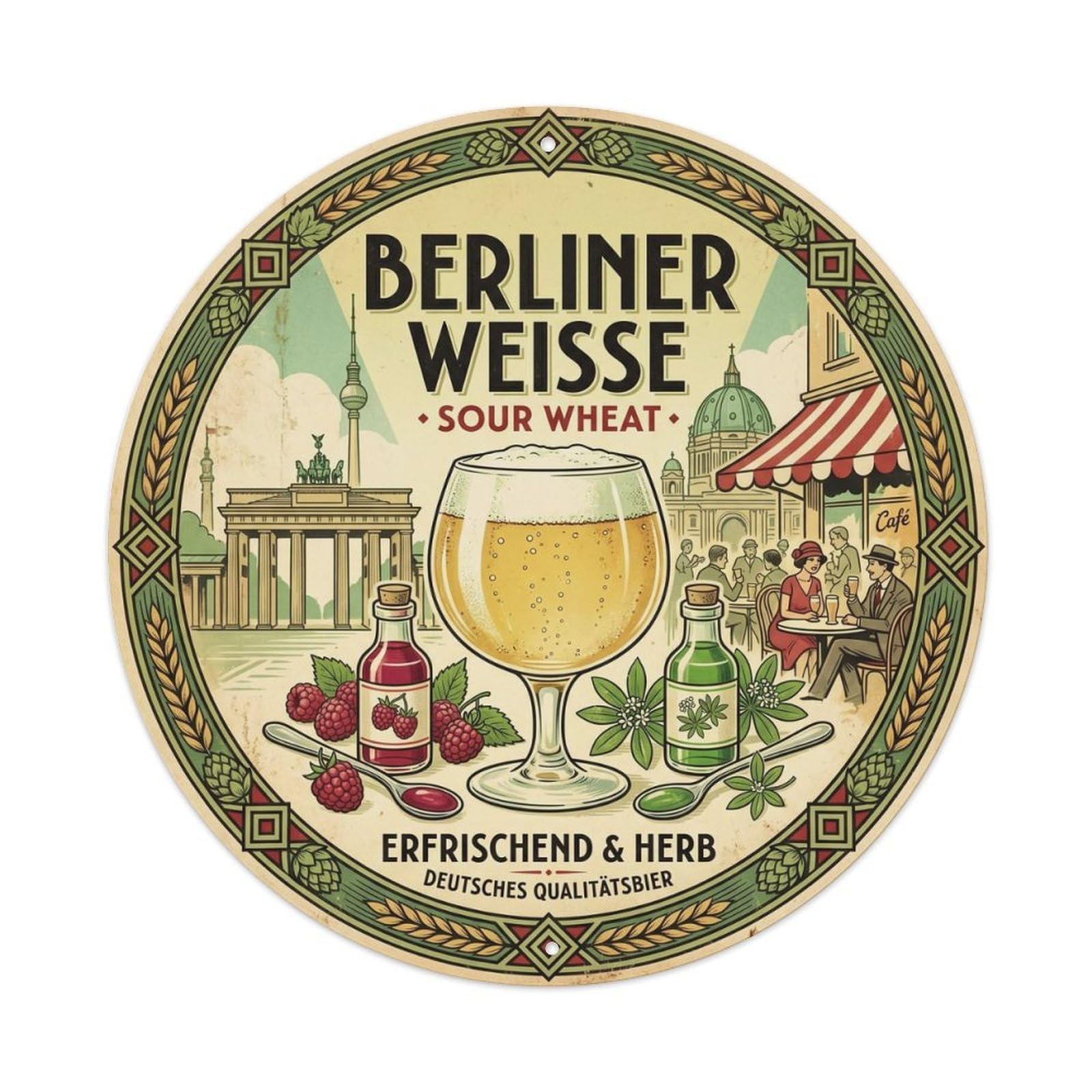Traditional German Berliner Weisse Foam Mug Brewery Metal Tin Sign