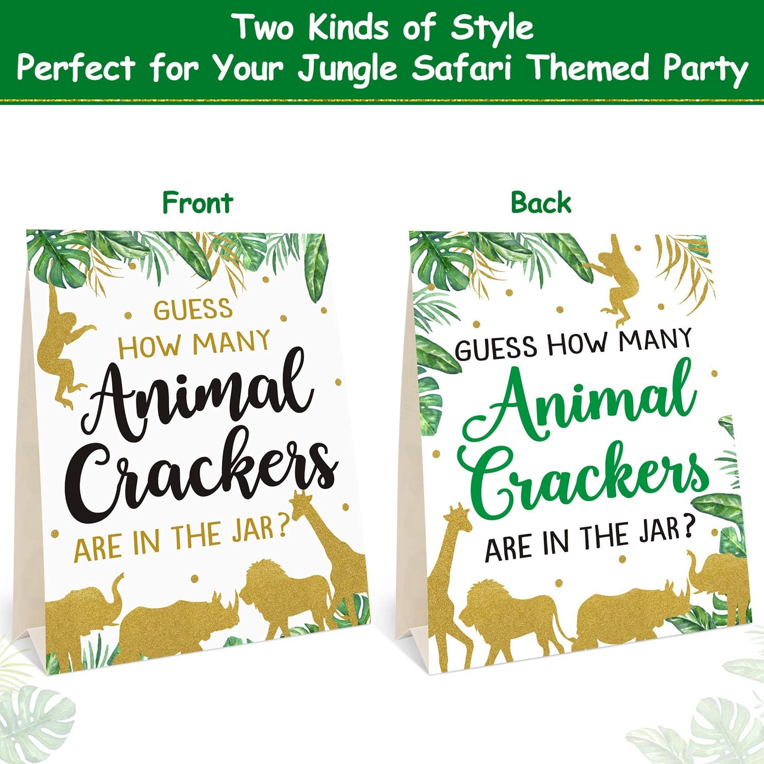 Bessmoso Safari Baby Shower Game – Guess How Many Animal Crackers, Jungle Theme Baby Shower Games with Standing Sign and 30 Cards, Gender Neutral Baby Shower Decorations Safari Party Supplies