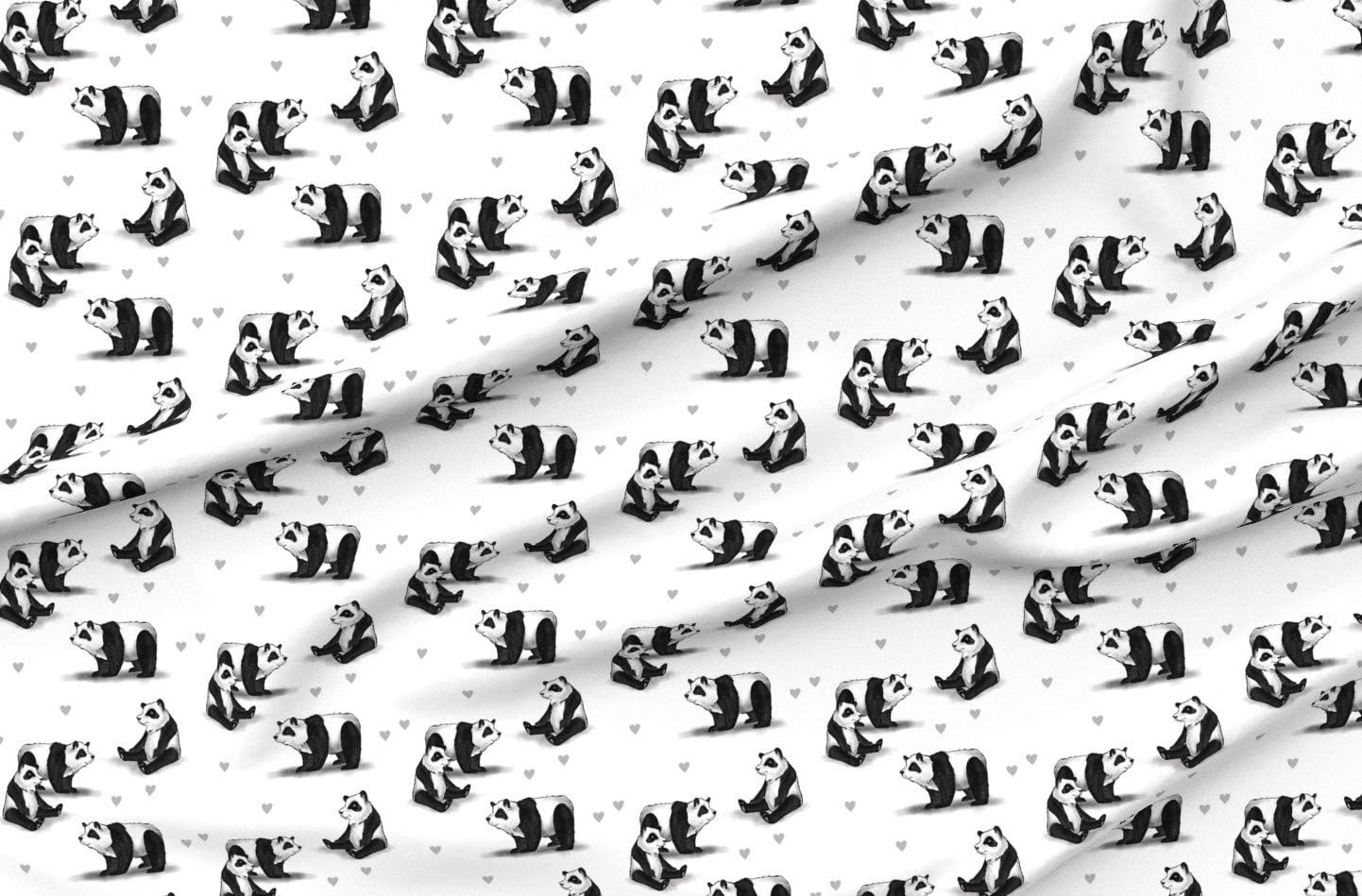 Spoonflower Fabric - Hearts Panda Bear China Black Animal Endangered Species Printed on Organic Cotton Sateen Fabric by The Yard - Sewing Quilting Apparel Home Decor