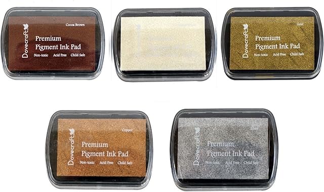 Set of 5 DOVECRAFT PIGMENT INK PADS Rubber stamping BASIC EARTHTONES and metallics
