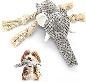 Squeaky Dog Teething Interactive Chew Toy Chewer Stuffed Toys with Squeaker for Small Medium Breed Tough Durable Funny Pet Supplies Ideal Puppy Cats Gifts - Elephant, Medium