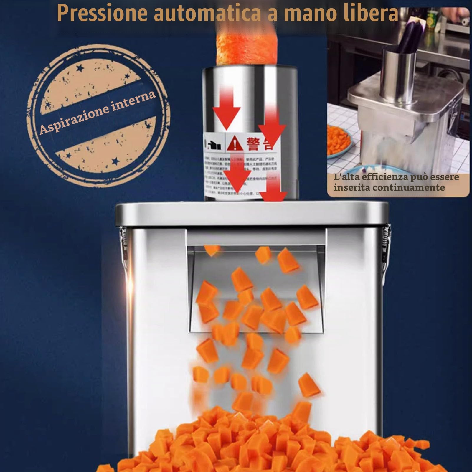 Cubettatrice per verdure commerciale, robusta macchina elettrica in acciaio inox 304 per tagliare a cubetti la frutta, carote, patate e cipolle, robot da cucina con 5 lame