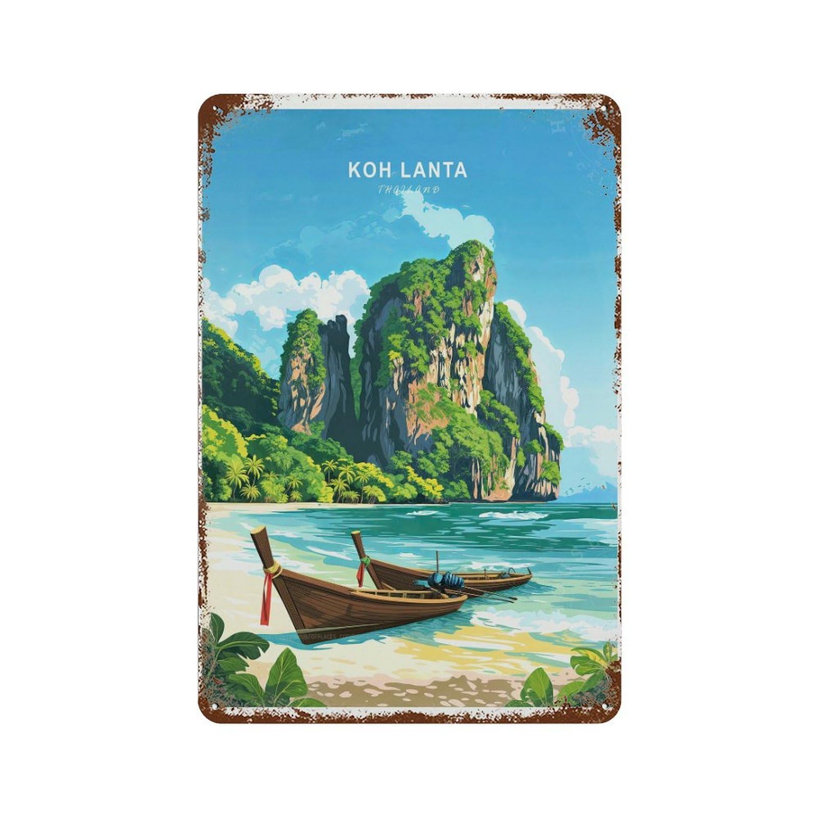 xiaoxiaoshen Koh Lanta Thailand Travel Minimalist Wall Decor Art Metal Tin Poster Modern Home Decor Art Home Bar Shop Decorations Vintage Sign 30x20cm
