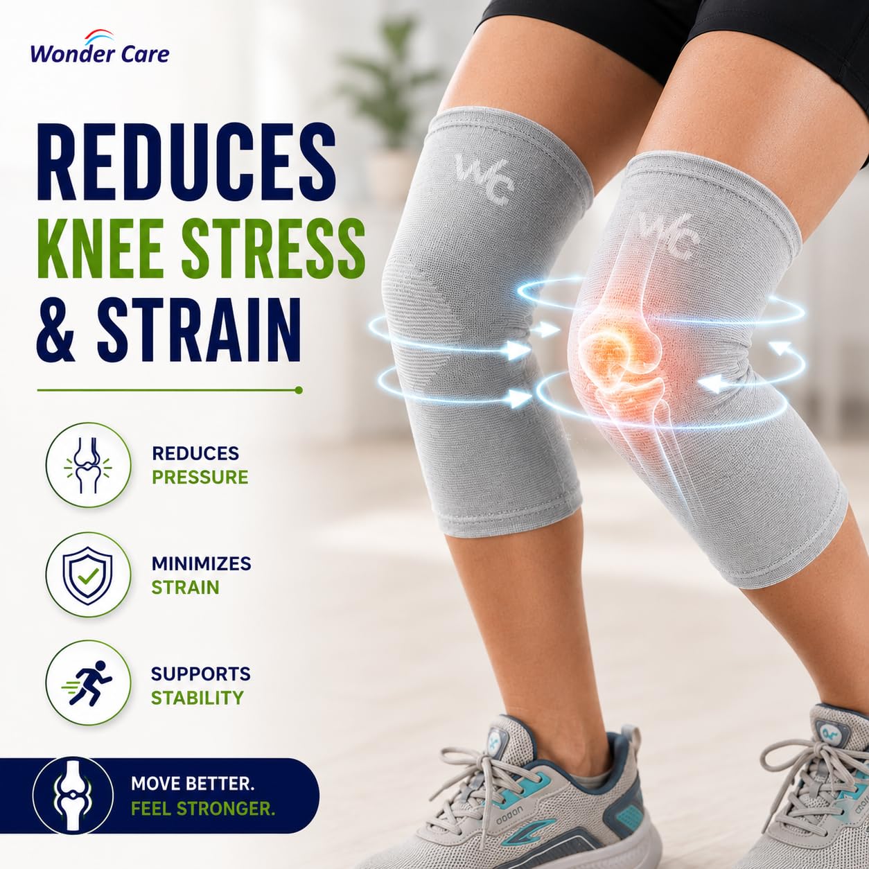 Wonder Care Kniebandage Bambus – Knieorthese für Damen & Herren – Kniebandage bei Arthrose, Meniskus & Sport – Kompressionsbandage Knie mit Stabilisierung – Knee Support für Fitness(6XL)