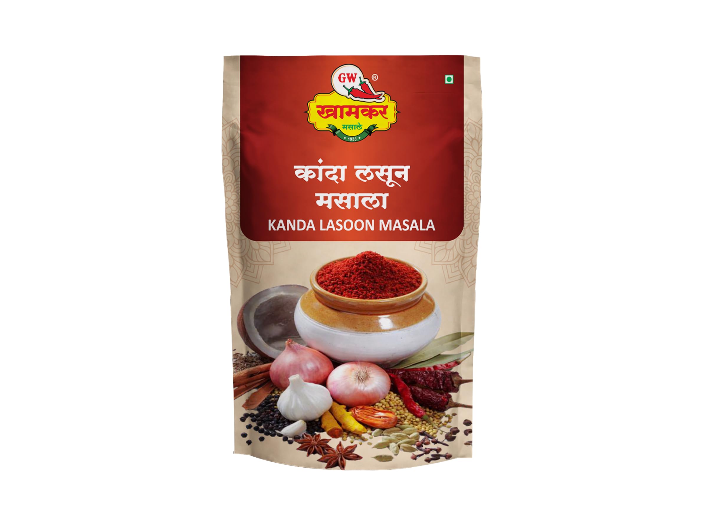 GW Khamkar Special Kanda Lasun Masala Powder,Kolhapuri Masale,Onion- Garlic Mix Spices,Assal Maharashtrian Taste,No Artificial Colour,Traditional Recipe,Traditionally Pounded,185 Gm (Pack of 1)